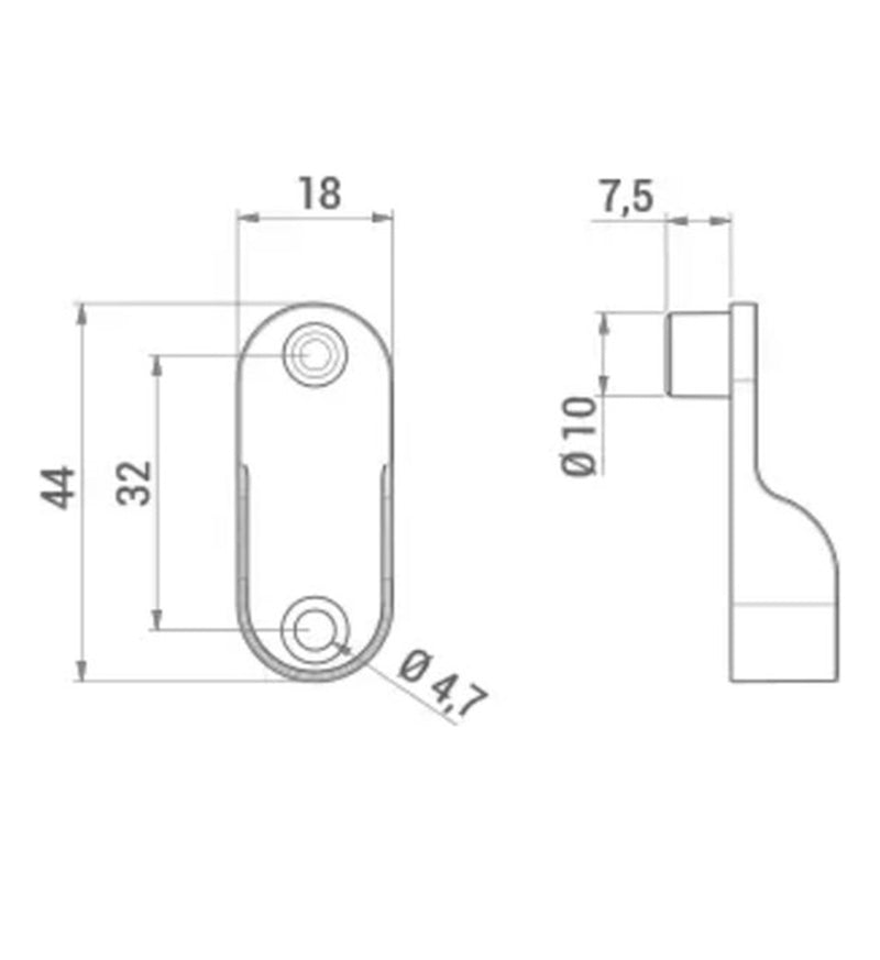 Kastroededrager Nikkel 2 Stuks Kledingroede 44x18x7.5 mm